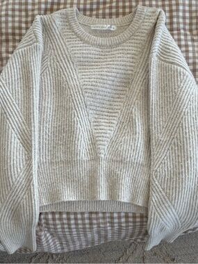 Altar'd State Felicity Ribbed Cream Textured V-Panel Crewneck Sweater